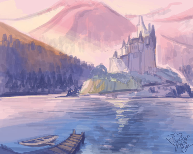 朝焼けに染まる孤城